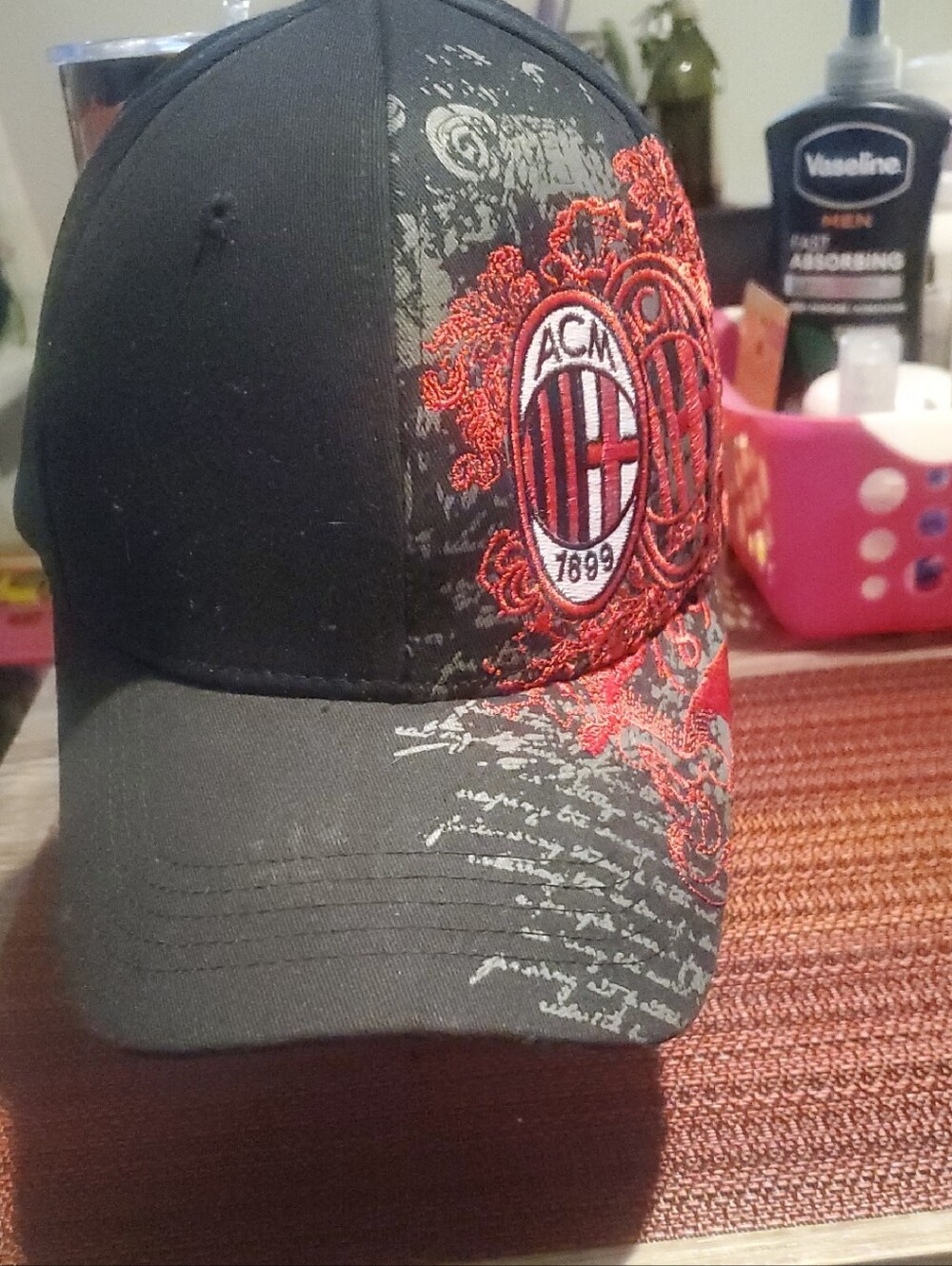 AC Milan Black and Red Embroidered Baseball Cap